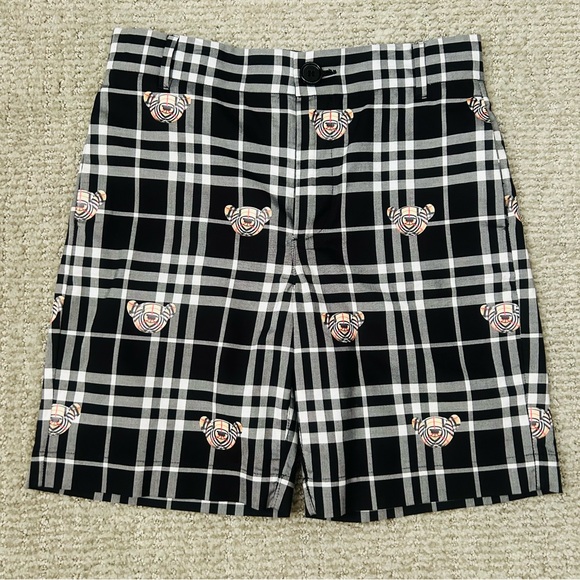 Burberry Kids Black and White Checkered Thomas Bear Shorts (8Y)